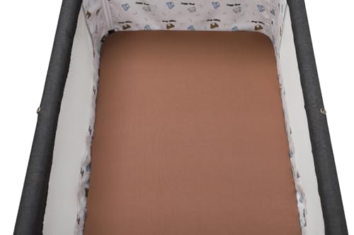 Image of Stretchy Fitted Crib Sheets Set 2 Pack Portable Crib Mattress Topper for Baby Girl Boy,Ultra Soft Jersey Material, Brown & Rabbit
