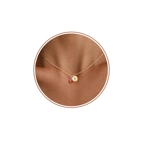 Initial Birthstone Necklace for Women, Dainty Gold Necklace for Women with Initial Birthday Gifts for Her Teen Trendy Stuff Letter A-Z Pendant Mothers Day Necklaces Gifts for Mom Daughter Sister Christmas Jewelry