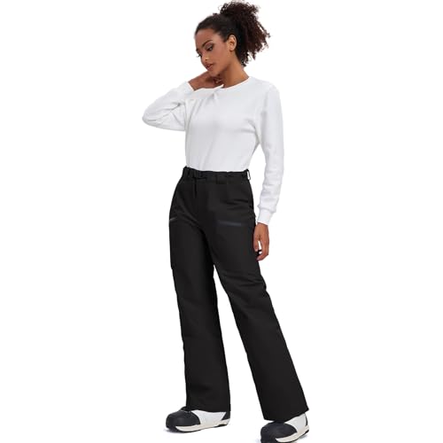 Women's Snowboard Pants Insulated Ski Snow Pants Waterproof Windproof Winter Baggy Cargo Hiking Pants(Black,L) by YEEFINE - Image 2