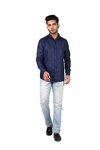 Image of HARPITA Men's Solid Regular Fit Cotton Casual Shirt with Spread Collar & Full Sleeves