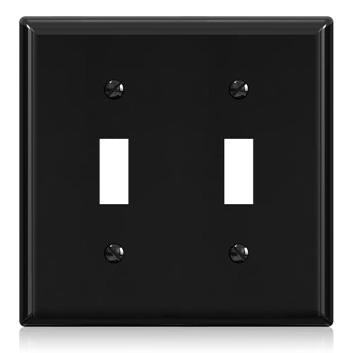 ELEGRP 2-Gang Toggle Switch Wall Plates Standard Size 4.53 height x 4.57 length Unbreakable Thermoplastic Faceplate Cover for Toggle Dimmer Light Switches UL Listed (1 Pack Glossy Black)