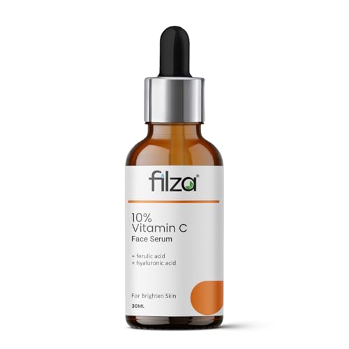 Image of FILZA 10% Vitamin C Face Serum for Glowing Skin with 0.5% Ferulic Acid & Hyaluronic Acid | Reduce Dark Spots, Hyperpigmentation & Uneven Skin Tone | Vitamin C Serum for Men & Women | 30 ml