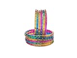 KAMAK Plain and Glossy Finished One Stone Glass Bangle Set For Women and Girls - Pack of 12(MULTI COLOUR SIZE 2.4)