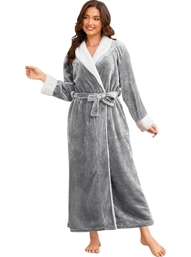 Hellomamma Long Bath Robe for Womens Plush Soft Fleece Bathrobes Nightgown Ladies Pajamas Sleepwear Housecoat