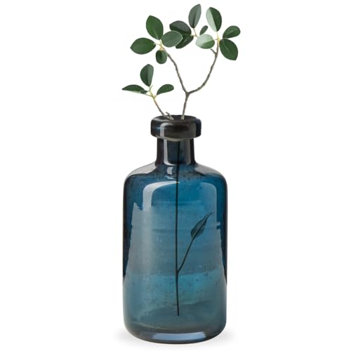 Torre & Tagus 6" Mouth Blown Blue Glass Vase for