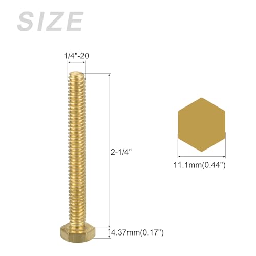 Image of METALLIXITY Hex Head Screw Bolt (1 /4-20x2-1 /4) 1Pcs, Brass Fully Threaded Solid Brass Hex Bolts Machine Screws - for Machinery Repair