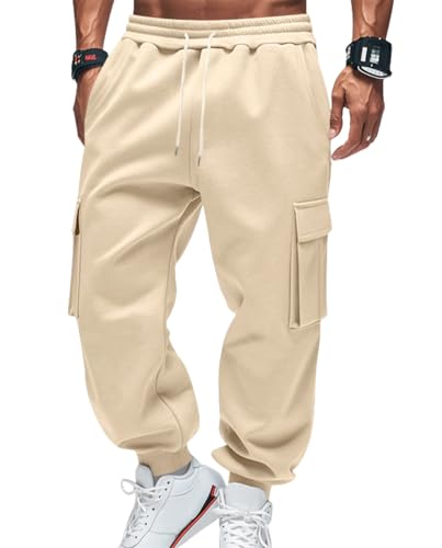 Mens Warm Work Pants with Heavyweight Stretch Waistband Pockets and Relaxed Drawstring Design
