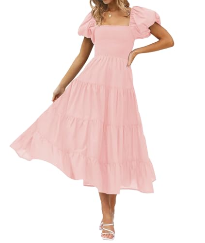 La Mejor Selección de Conjunto de Vestidos disponible en línea para comprar. 47 VIOPY Vestidos Casuales para Mujer Largo Vestido Elegantes con Cuello Cuadrado de Manga Burbuja para Playa Trabajo Fiesta (Rosa, CH)