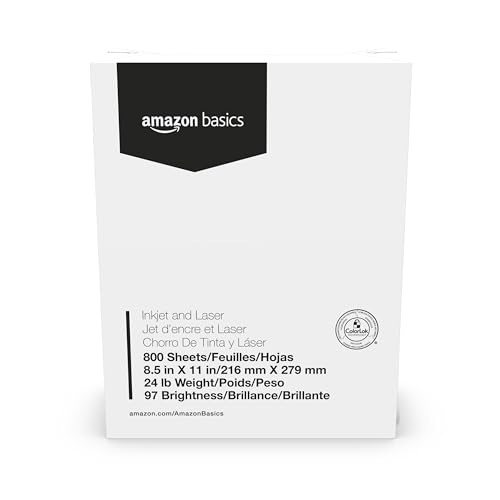 Image of Amazon Basics Multipurpose Copy Printer Paper, 8.5 x 11 Inches, 24 lb Weight, 97 Brightness, White, 800 Sheets (1 Mega Ream), for Inkjet and Laser, Copy & Print (Pack of 2)