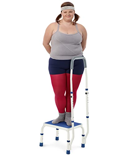 GreenChief Metal Step Stool with Handle, Bed Step Stool Medical Foot Step Stool for Elderly, Handicap, Adults, One Stepping Stool with Handrail for Bedroom Bathroom (Heavy Duty 500 Lbs Support) 