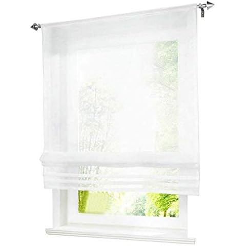 ESLIR Raffrollo Küche Raffgardine mit Tunnelzug Bändchenrollo Weiß Voile Gardinen Transparent Weiß BxH 100x155cm 1 Stück Cover
