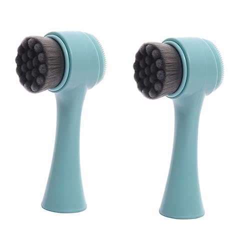 FRCOLOR 2Pcs Facial Cleansing Brush Soft Face Brush for Exfoliating and Deep Pore Cleansing, Manual Blackhead Removal Tool in Elegant Green