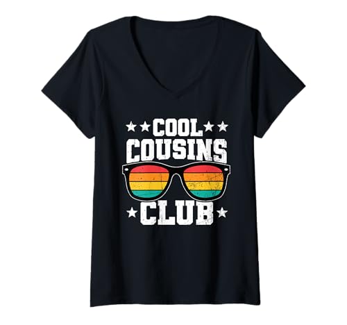 Mujer Cool Cousins Club - Gafas de sol retro a juego para primos Camiseta Cuello V