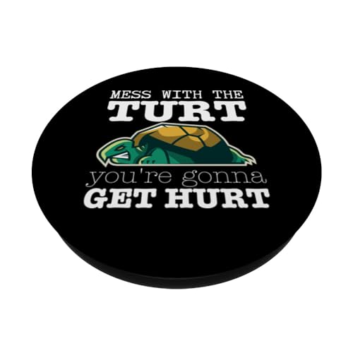 Mess With The Turt You Get Hurt Tortoise Funny Turtle PopSockets Swappable PopGrip, Black - Image 2