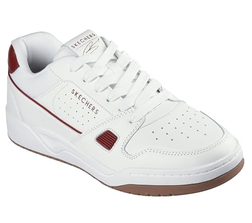Skechers Herren Koopa Harry Kane Court Sneaker, Weißes Leder, Wildleder, Netzstoff, Burgunderrot, 41 EU – Ansicht 1