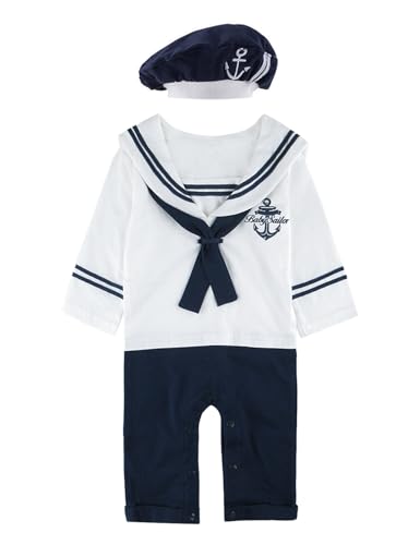 Déguisement bébé garçon marin costume barboteuse coton bleu blanc pour fête anniversaire