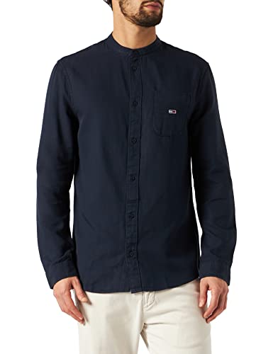 Tommy Jeans TJM Solid Mao Tencel Shirt Camisa, Twilight Navy, XL para Hombre