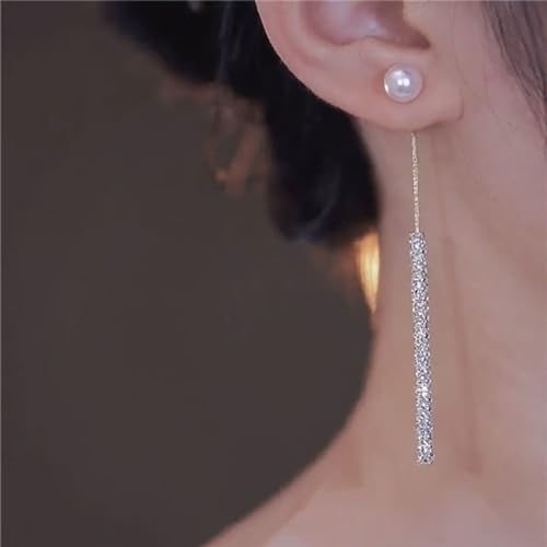 Long Tassel Pearl Dangle Earrings Crystal Bow Earrings Luxury Full Rhinestone Gold Drop Earrings Wedding Party Jewelry Gift for Women2