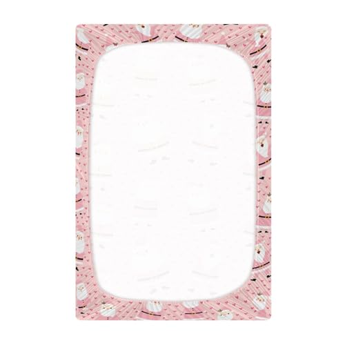 Image of Christmas Pink Santa Crib Sheets Soft Breathable Fitted Baby Playard Sheets Mattress Cover for Girl Boys, 39 inch x 27 inch x 5 inch