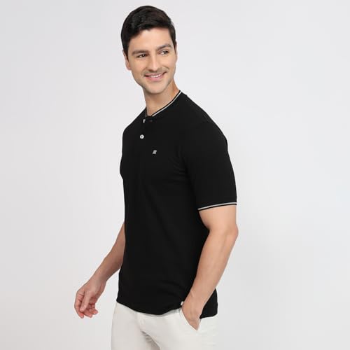 Image of Raymond Men Modern Fit Solid Pattern Pure Cotton Polo Neck Half Sleeve Casual T-Shirt