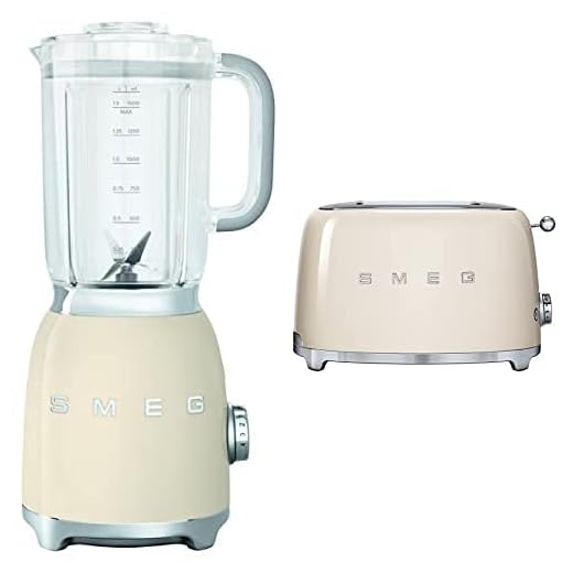 Smeg Blf01Creu - Batidora De Vaso 16,3 X 19,7 X 39,7 Cm, 1,5 Litros (Vidrio, Acero Inoxidable, Corriente Alterna) + Tostador Tsf01Creu, 950 W, Acero Inoxidable, 2 Ranuras, Crema