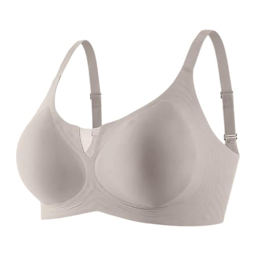 Bralettes for Women Sleep, Wireless Bra Seamless Full Coverage Cotton Soft Cup Mid-Elderly T Shirt Bra Plus Size Jelly Bra Push Up Womens Fashion Sujetador (36, Light Gray)