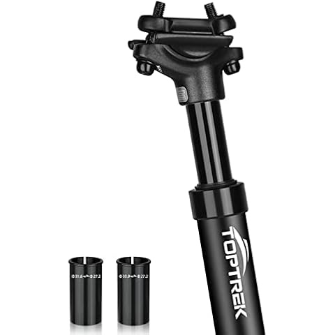 Toptrek Sattelstütze Gefedert, Gefederte Sattelstütze 27,2 mm Durchmesser, Federsattelstütze mit Rohradapter 30,9/31,6mm, Aluminiumlegierung Sattelstützen Gefedert für MTB/Citybike/E-Bike/Downhill Cover
