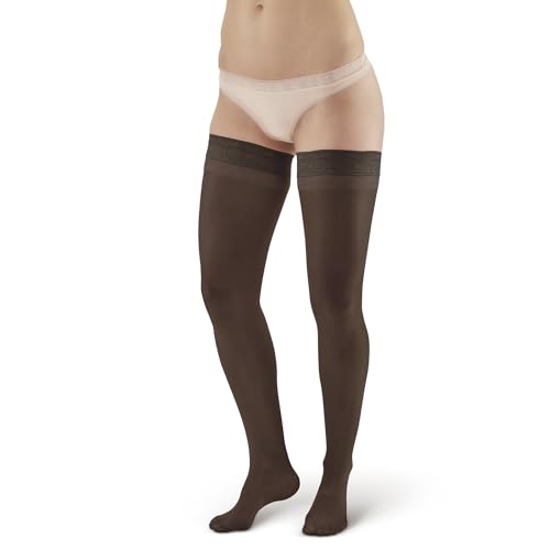 Ames Walker AW Style 74 Soft Sheer 8-15 mmHg Mild Compression Thigh High Stockings w/Band Natural Small2