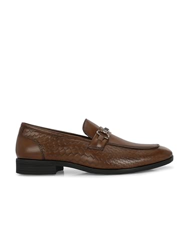 Image of San Frissco Men's Loafers Brown Textured Handcrafted Formal Horsebit Shoes /Slip-on Shoe for Office, Wedding & Parties /Easy to Match Moccasins with Stylish Lightweight and Comfortable