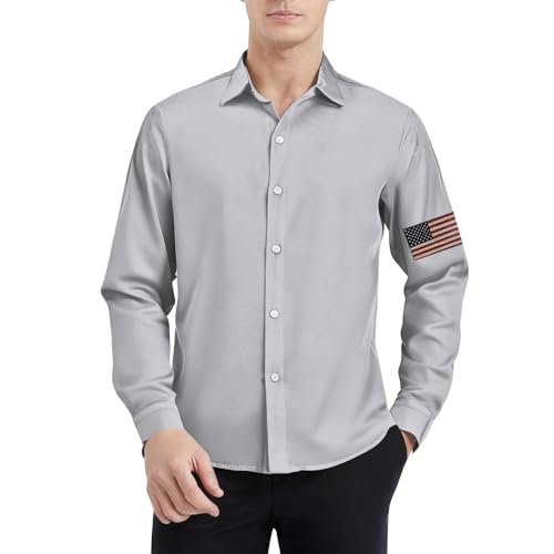 Chemise décontractée homme avec drapeau américain, haut ample boutonné à manches longues confort