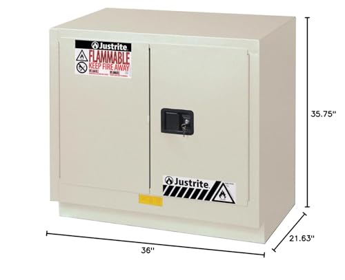 Image of Justrite Acid Corrosive Storage Cabinet - 23 Gallon 2 Door Self Close Chemical Storage Cabinet with ChemCor Coating - 22 inch x 36 inch x 36 inch - Made in The USA - Light Neutral - 8837272