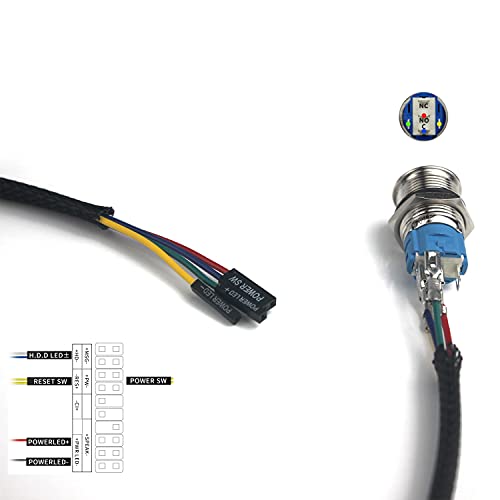 PC Power Reset Switch Computer Power Button Cable LED Cable Wire Kit Assemble for Computer(Blue/16mm/60cm) - Image 6