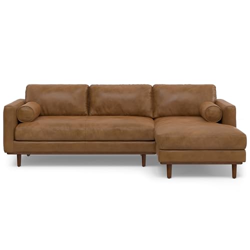 SIMPLIHOME Morrison Right Sectional Sofa in Full-Grain Genuine Leather, Caramel Brown, 102-inches Wide, L-Shaped Leather Couch with Right Chaise for the Living Room and Family Room