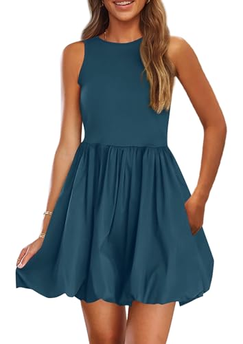 Image of PRETTYGARDEN Summer Dresses for Women 2026 Casual Mini Short Cocktail Dress Sleeveless Tank Crew Neck Bubble Sundress Pockets
