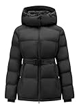 PUREPEAR Puffer Jackets for Women Slim Fit Water-Resistant Detachable Hooded with Belt