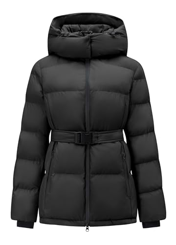 Women's Winter Warm Puffer Jackets Slim Fit Water-Resistant Detachable Hooded with Belt