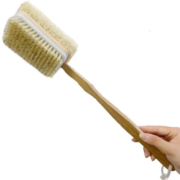 Double-sided Brush Shower Brush with Soft and Stiff Bristles Body Brush Dry Brushing Back Scrubber Pad Bath Brush Wooden Long Handle Natural Bristles exfoliating