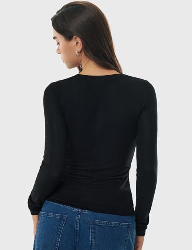 Image of Women's Merino Wool Blend Shirts Long Sleeve Tops Crew Neck Fitted Basic Tee Cozy Embrace Collection