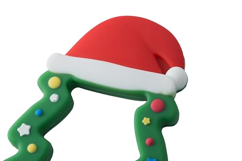 Image of Jimibaby Silicone Teether - Christmas Teething Toy for Baby Boys & Girls, Perfect Stocking Stuffer, Comes with Gift Package (Christmas Hat) (Green)
