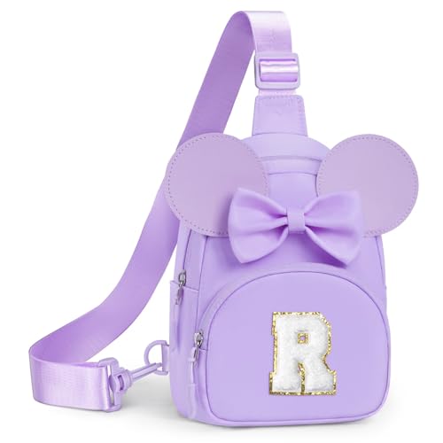 Image of YOOLIFE Birthday Gifts for 2 3 4 5 6 7 8 Year Old Girls Kids, Small Sling Bag Crossbody Bag for Little Girls Purse, Initial Fanny Pack for Girl Kids, Personalized Gifts Fashion Stuff, Purple (R)