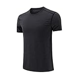 Hombres Color sólido Moda Simple Hielo Seda Secado Rápido Ejercicio Fitness Slim Cuello Redondo Jersey Manga Corta Camisa Camiseta Sudadera Mecha Ropa Camiseta Hombre, El negro #2, M