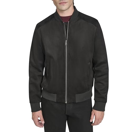 Image of Cole Haan Men's Rib Knit Collar Fully Lined Faux Suede Jacket