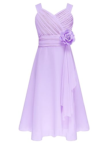 Flower Girls Formal Dress Kids 3D Applique Asymmetric Chiffon Bridesmaid Wedding Party Evening Gown