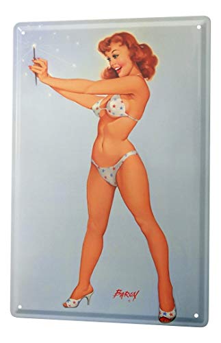 LEotiE SINCE 2004 Cartel de Chapa Baron piernas Sexy Chica de Calendario en Bikini y Bengala de Mano 20x30 cm en