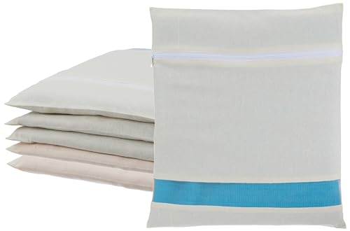 Image of Amazon Brand - Solimo Cotton Saree Bags /Covers with Zip Closure|Wardrobe Organizer with Mesh Window|Single Size (14 x 16 inches)|Pack of 6, Beige