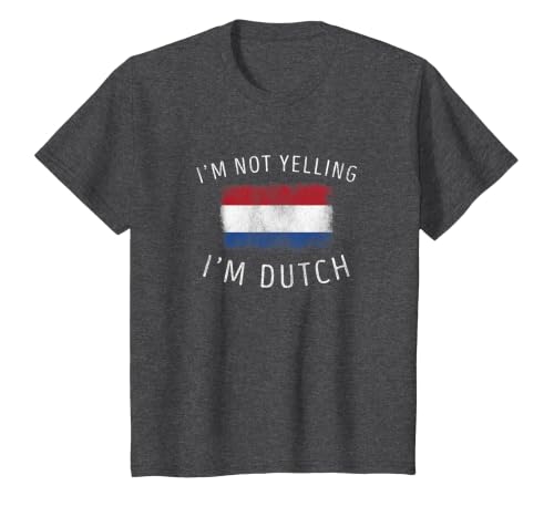 I'm Not Yelling, I'm Dutch - Funny Holland Netherlands DNA T-Shirt, Youth, Dark Heather Grey, Large