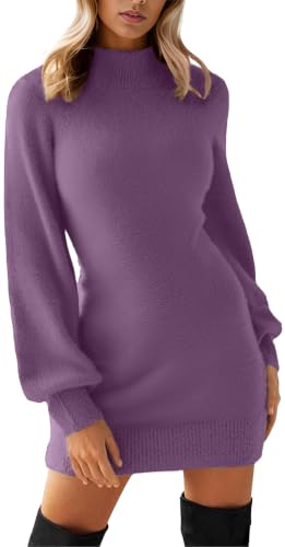 Image of GRECERELLE 2026 Womens Fall Winter Mock Neck Mini Pullover Sweater Dress | Long Sleeve Ribbed Knit Bodycon Fit for Parties Date Holidays Daily(XS-2XL)