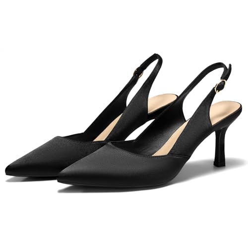 Image of Womens Slingback Kitten Heels Closed Pointed Toe Pumps Dress Shoes