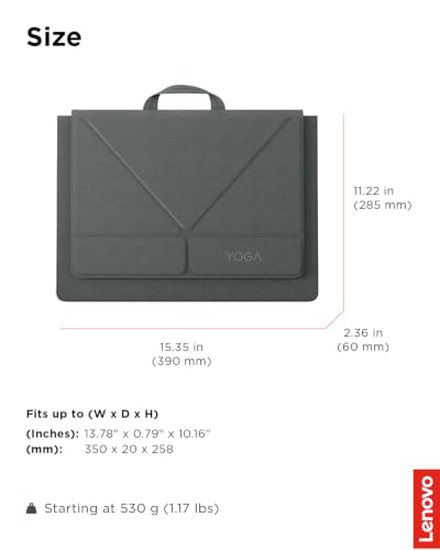 Image of Lenovo Yoga Tote Sleeve Case for Laptops with 16-inch Display, Multi-Compartment Organizer with Convertible Stand, Lightweight Protective Polyester & Microfiber Sleeve, Luna Grey
