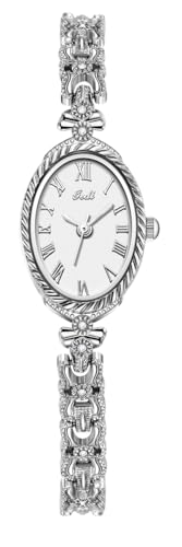 Montre ovale vintage pour femme en acier inoxydable doré